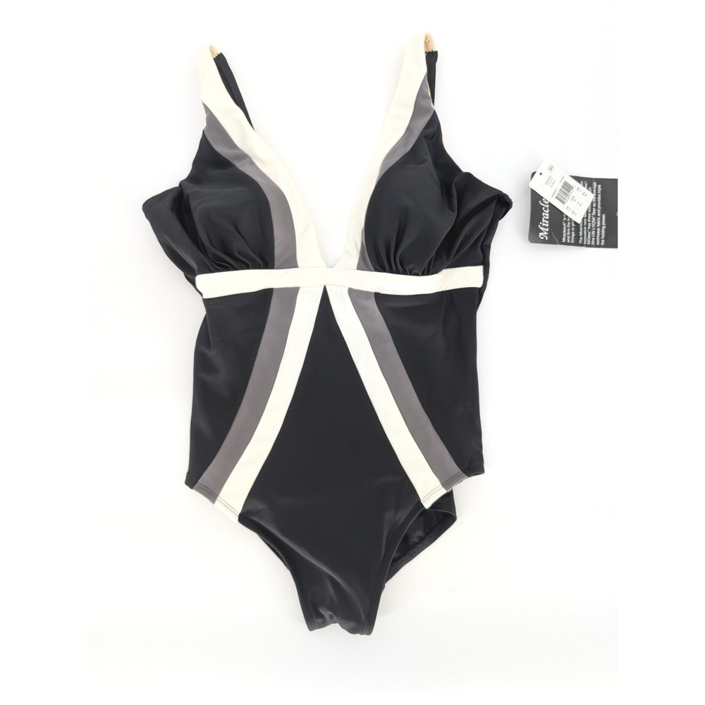 Miraclesuit Spectra Trilogy One Piece Women 10 Black Colorblock Slimming Classic - Picture 4 of 12